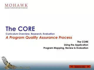 The CORE Curriculum Overview, Research, Evaluation A Program Quality Assurance Process