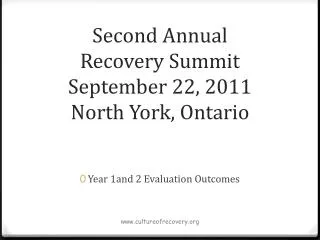 Second Annual Recovery Summit September 22, 2011 North York, Ontario