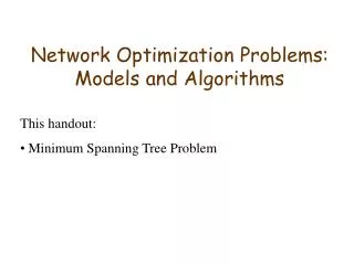 Network Optimization Problems: Models and Algorithms