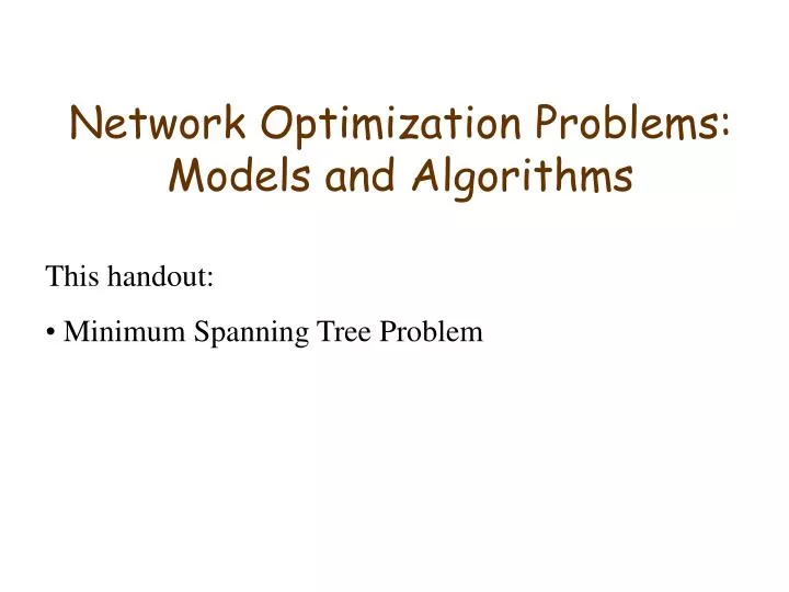 network optimization problems models and algorithms