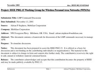 Project: IEEE P802.15 Working Group for Wireless Personal Area Networks (WPANs) Submission Title: LMP Command Discussio