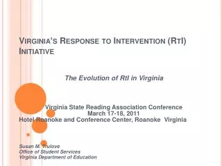 Virginia’s Response to Intervention (RtI) Initiative