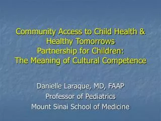 Community Access to Child Health &amp; Healthy Tomorrows Partnership for Children: The Meaning of Cultural Competence
