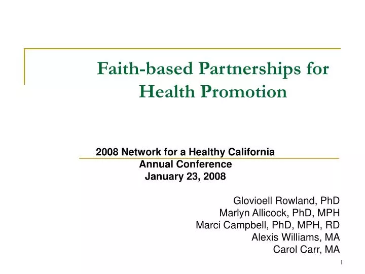 faith based partnerships for health promotion