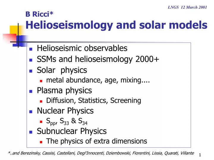 b ricci helioseismology and solar models