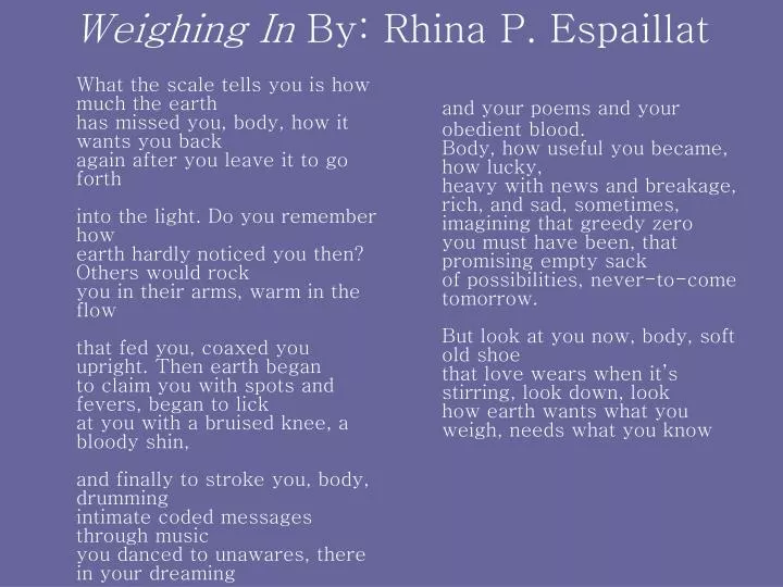 weighing in by rhina p espaillat
