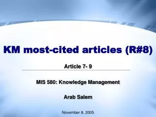 KM most-cited articles (R#8)