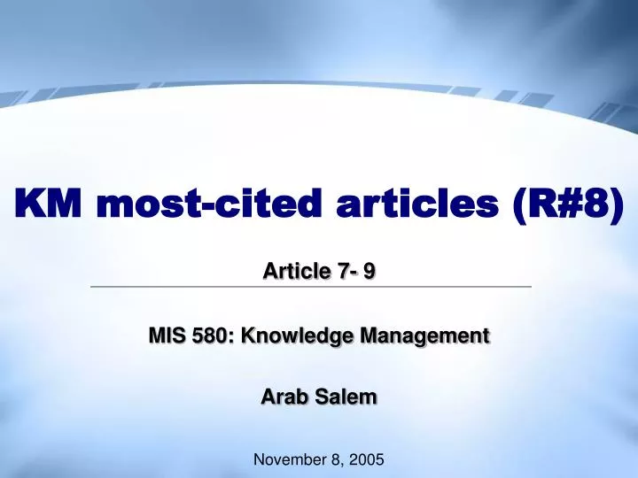 km most cited articles r 8