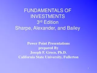 FUNDAMENTALS OF INVESTMENTS 3 rd Edition Sharpe, Alexander, and Bailey
