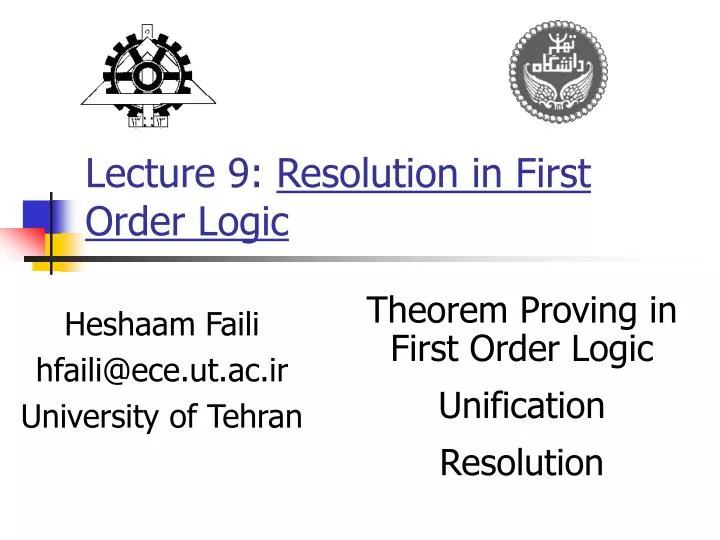 lecture 9 resolution in first order logic