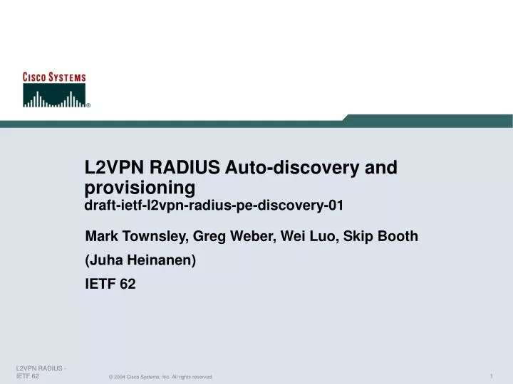 l2vpn radius auto discovery and provisioning draft ietf l2vpn radius pe discovery 01