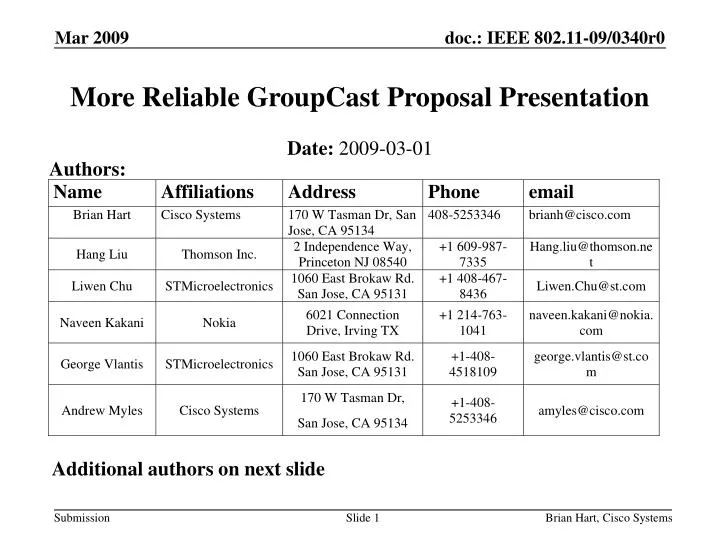 more reliable groupcast proposal presentation