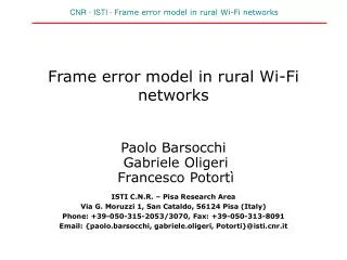 Frame error model in rural Wi-Fi networks