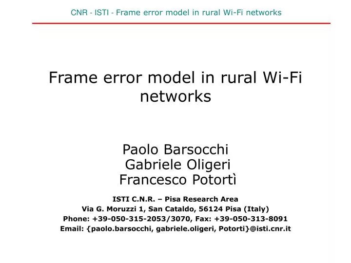 frame error model in rural wi fi networks