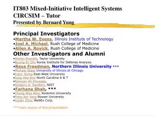 IT803 Mixed-Initiative Intelligent Systems CIRCSIM – Tutor Presented by Bernard Yung