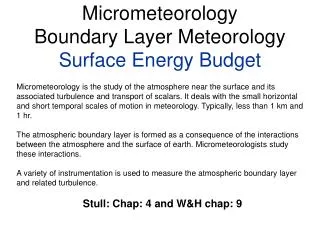 Micrometeorology Boundary Layer Meteorology Surface Energy Budget