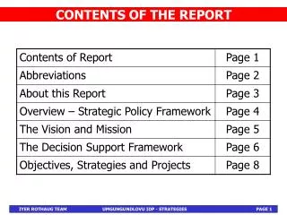 CONTENTS OF THE REPORT