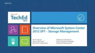 Overview of Microsoft System Center 2012 SP1 - Storage Management