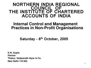 NORTHERN INDIA REGIONAL COUNCIL OF THE INSTITUTE OF CHARTERED ACCOUNTS OF INDIA