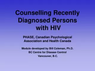 counselling recently diagnosed persons with hiv