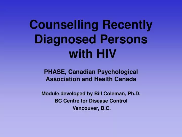 counselling recently diagnosed persons with hiv