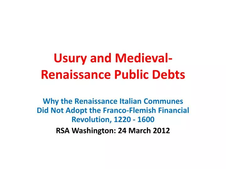 usury and medieval renaissance public debts