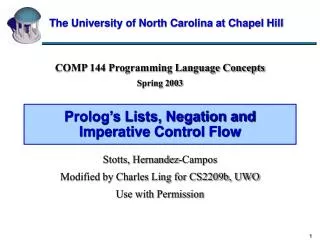 Prolog’s Lists, Negation and Imperative Control Flow