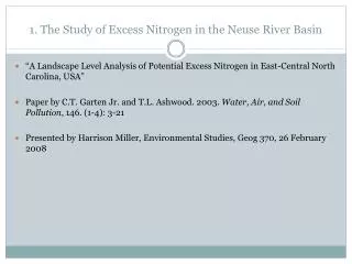 1. The Study of Excess Nitrogen in the Neuse River Basin