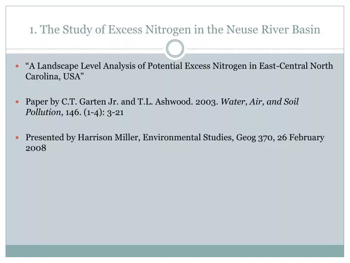 1 the study of excess nitrogen in the neuse river basin