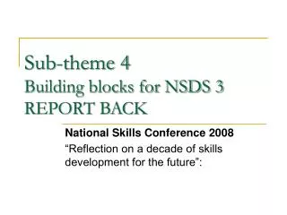Sub-theme 4 Building blocks for NSDS 3 REPORT BACK