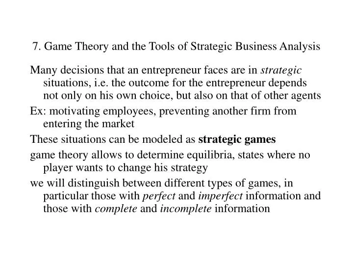 7 game theory and the tools of strategic business analysis