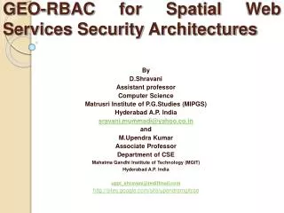 GEO-RBAC for Spatial Web Services Security Architectures