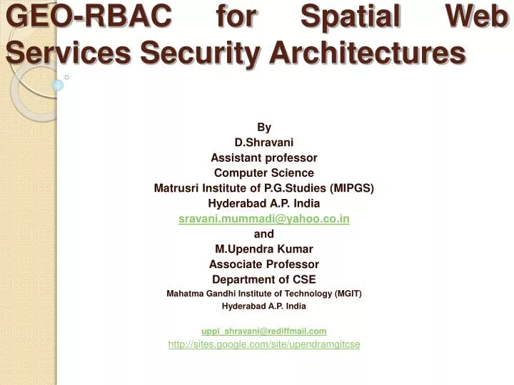 geo rbac for spatial web services security architectures