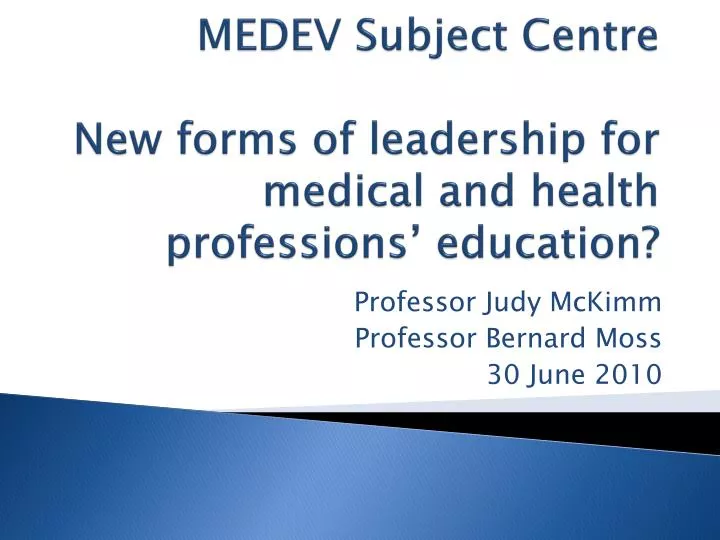 medev subject centre new forms of leadership for medical and health professions education