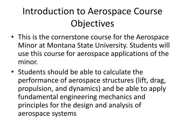 introduction to aerospace course objectives