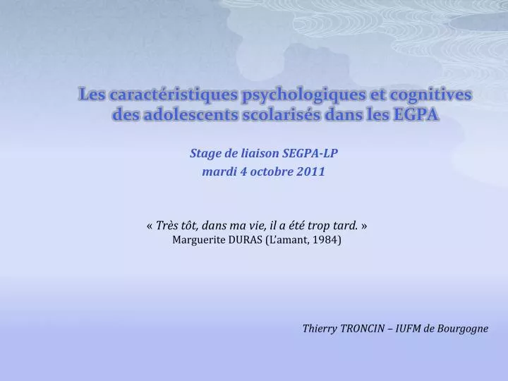 les caract ristiques psychologiques et cognitives des adolescents scolaris s dans les egpa
