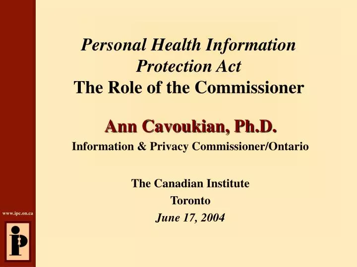 personal health information protection act the role of the commissioner