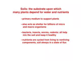 Soils: the substrate upon which many plants depend for water and nutrients