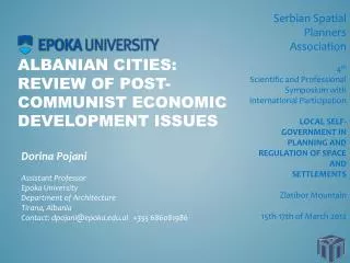 Albanian Cities: Review of Post-Communist Economic Development Issues