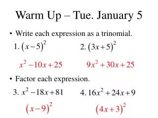 Warm Up – Tue. January 5