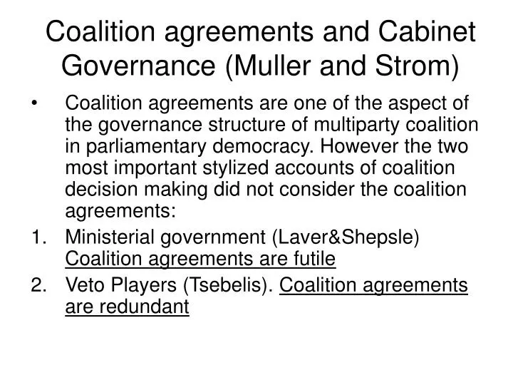 coalition agreements and cabinet governance muller and strom