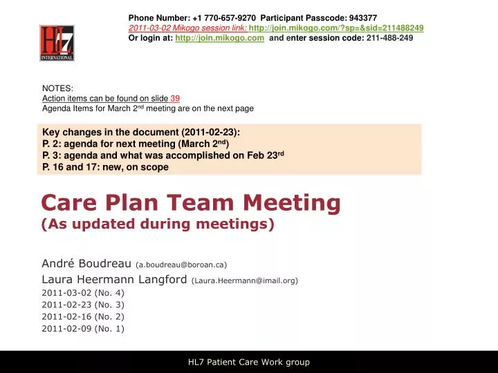 care plan team meeting as updated during meetings