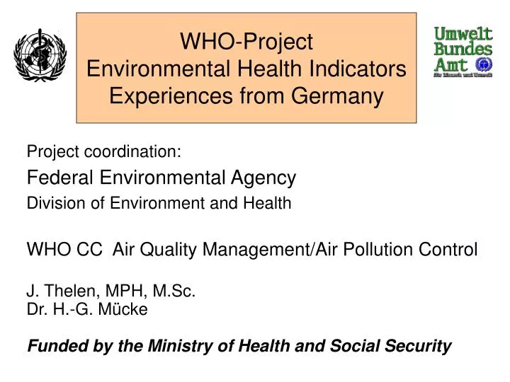 who project environmental health indicators experiences from germany