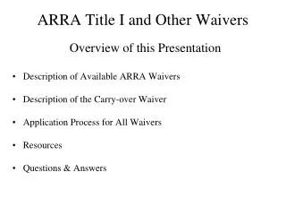 ARRA Title I and Other Waivers