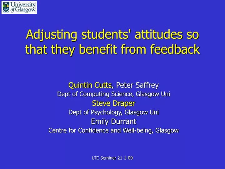 adjusting students attitudes so that they benefit from feedback