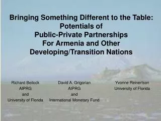 Bringing Something Different to the Table: Potentials of Public-Private Partnerships For Armenia and Other Developin