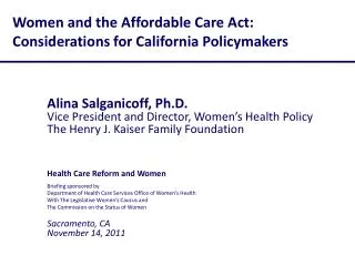 Women and the Affordable Care Act: Considerations for California Policymakers