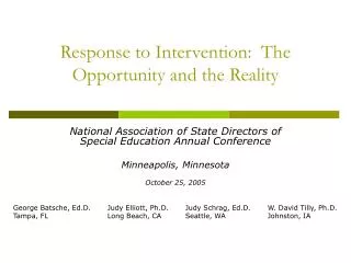 Response to Intervention: The Opportunity and the Reality