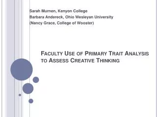 Faculty Use of Primary Trait Analysis to Assess Creative Thinking