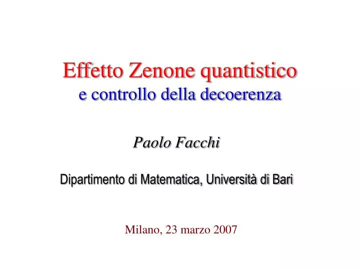 effetto zenone quantistico e controllo della decoerenza